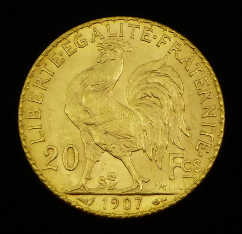 Authentic 1907 France 20 Francs Rooster Type 1899 1915  