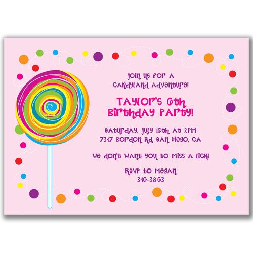 Lollipop Invitations Birthday Party Candyland Candy FUN  