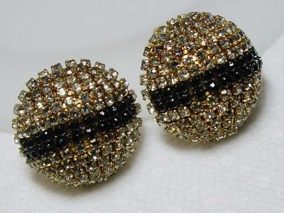 Vintage ROXANNE ASSOULIN Rhinestone Encrusted Dome Shape Clip Earrings 