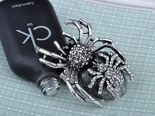 Stunning Large Silver Tone Clear Crystal Rhinestone Spider Insect Bug 