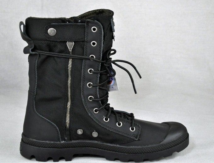 PALLADIUM Pampa Tactical Boots Black Rubberized Leather New NIB $110 