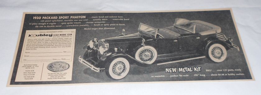 1962 HUBLEY model car kit ad ~ 1930 Packard Sport Phaeton  