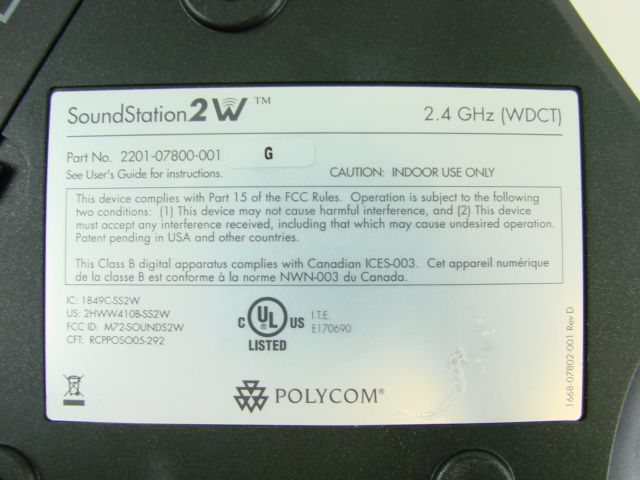 Polycom Soundstation 2W Conference Phone Speakerphone 2201 07800 001 G 