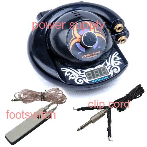 New UFO Frame Digital LCD Tattoo Power Supply + Flat Foot Pedal + Clip 