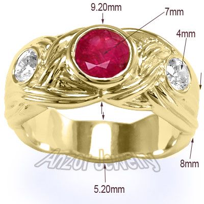 Mens Genuine Ruby And Diamond Ring 18k Solid Yellow Gold Sizes 7to 13 