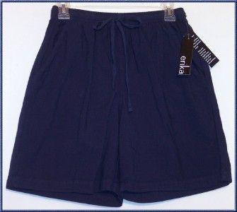   Womens Elastic Waistband Cotton SHORTS S Nautical Navy   Draw String