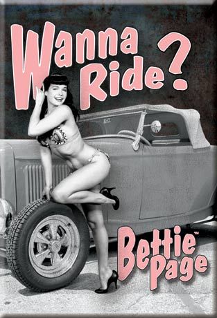 Legendary Bettie Page Wanna Ride  Miniature Metal Sign Magnet  