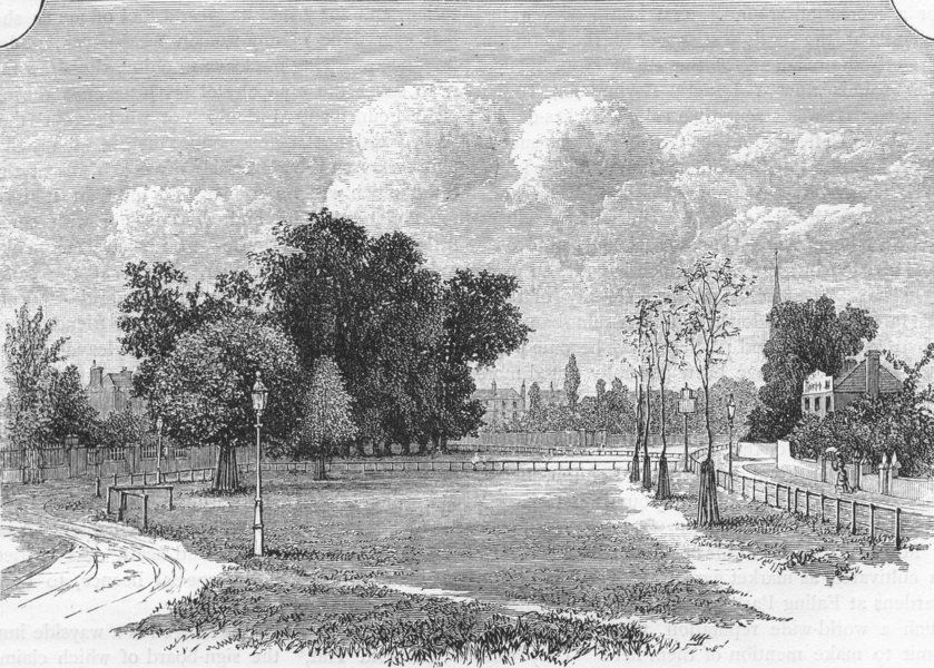 LONDON Ealing Green, antique print, 1880  