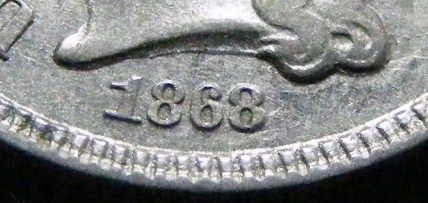 1868 3 CENT NICKEL BREEN?2416 VERY DETAILED COIN INV111  