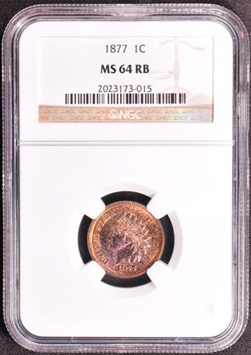 1877 INDIAN BRONZE 1C NGC MS 64 RB  