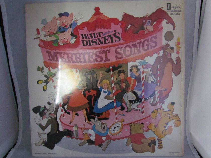 Walt Disneys Merriest Songs LP 33 Album 1969 Disneyana Record Vinyl 