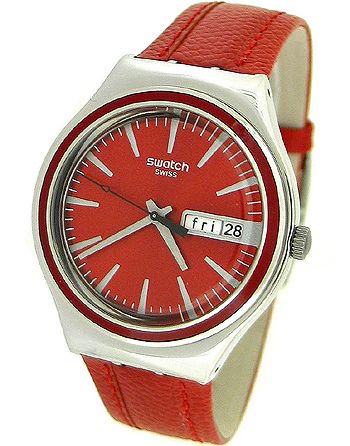 SWATCH SWISS RED LEATHER STRAP LADIES WATCH YGS746  