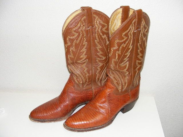 Vintage Justin Cowboy Western Boots Mens 8.5 Lizard Reptile Stitched 