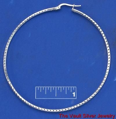 Sterling Silver 70mm Diamond Cut Hoop Earrings New 2192  