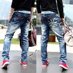 Mens Heavy Washed Flag Design Jeans 28 30 32 34 36 38  