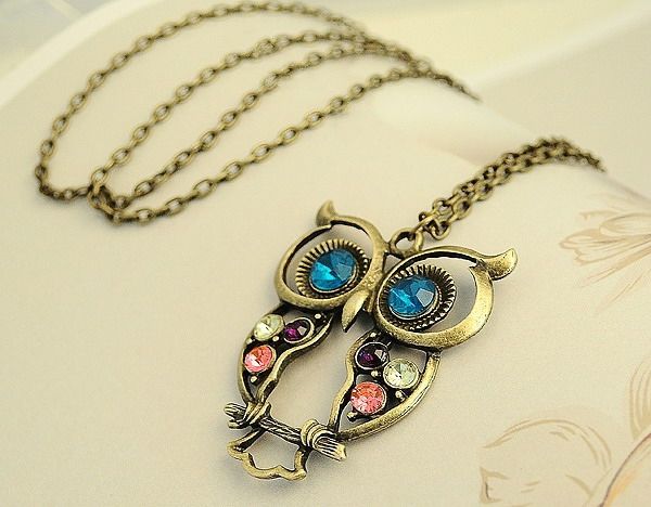 NEW Fashion glass crystal Cute Owl Necklace pendant wsz98777  