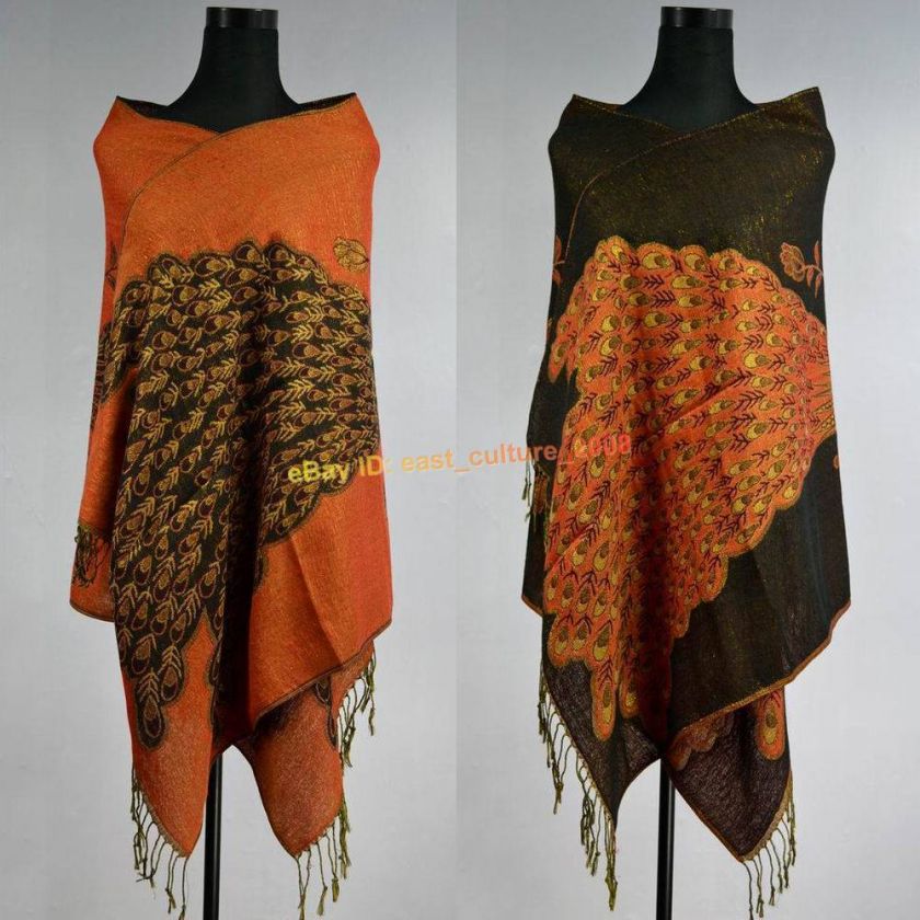 Side Reversible Peacock Pashmina Shawl Scarf WPS 18  