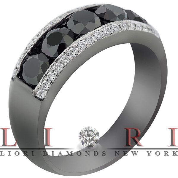 50 CARAT NATURAL BLACK & WHITE DIAMOND MENS WEDDING BAND RING 14K 