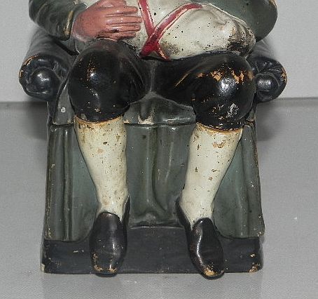 RARE FIGURAL BB HUMIDOR GRANDPA ON CHAIR FEEDING BABY 1890s  