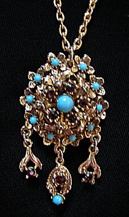 VINTAGE VICTORIAN REVIVAL, FAUX TURQUOISE & GARNETS  