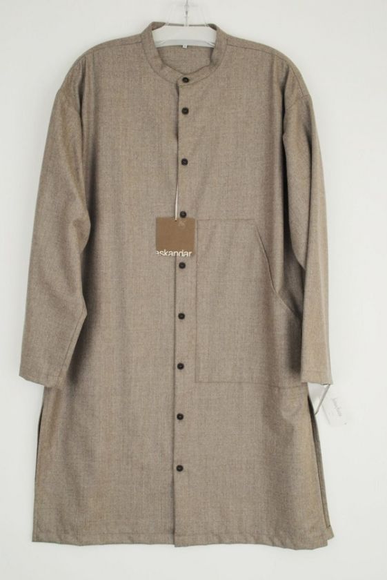 NWT Eskandar Latte Wool Very LONG Tunic Shirt 1  