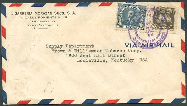 EL SALVADOR TO USA Air Mail Cover 1936 VF  