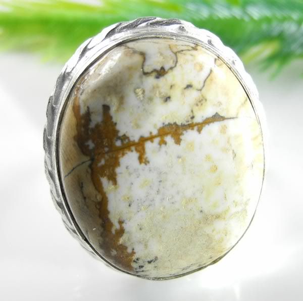 PICTURE JASPER SILVER RING SIZE 9 1/2; A812  