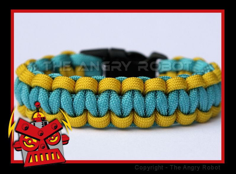 550 Paracord Bracelet Cobra Slim   Yellow & Turquoise  