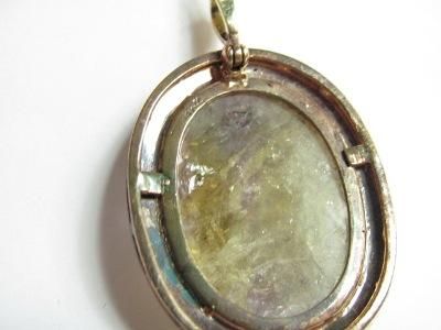 Vintage 14K Ylw Gold Diamond Quartz Cameo Pendant 5921  