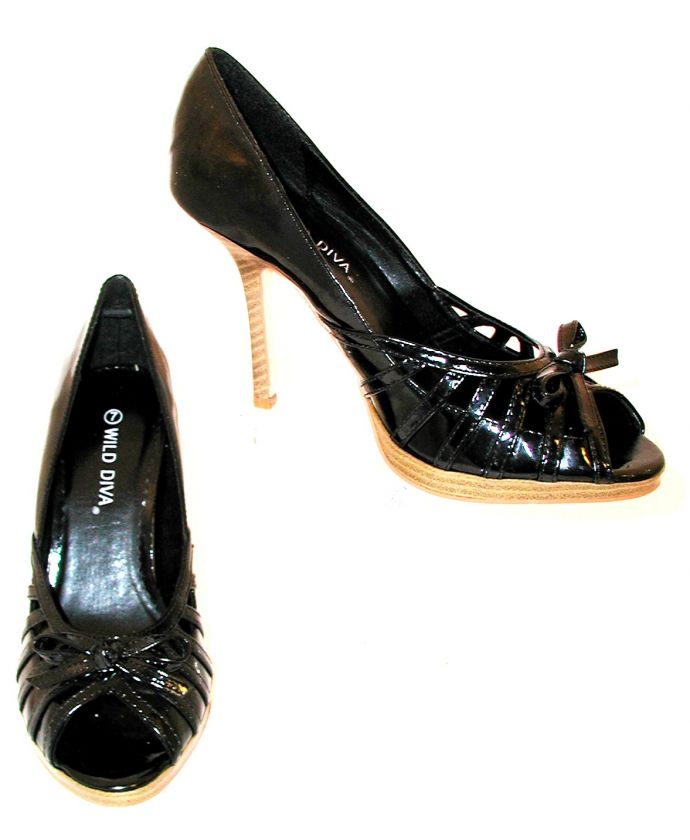 BLACK HIGH HEEL BROWN PLATFORM PUMP PEEP TOE SHOE 7  