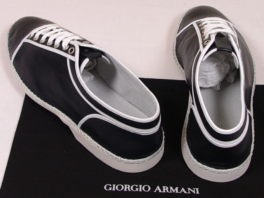 GIORGIO ARMANI SHOES $520 NAVY/WHITE LOW PROFILE SIGNATURE TRAINERS 11 