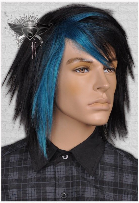 GW407 Black Blue Mixed 70s Style Rock Show Mens Wig  