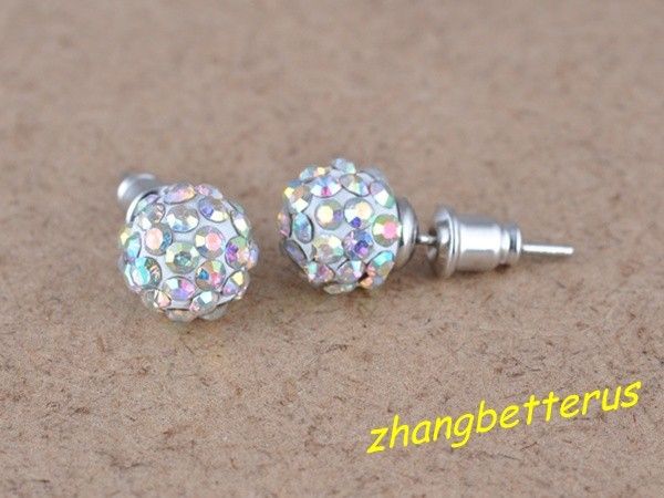   AB Czech Crystal Rhinestone Pave Disco Ball Stud Earrings 9mm  