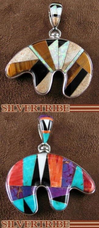 Turquoise Multicolor Whiterock Reversible Bear Pendant  