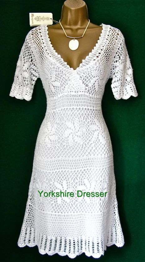 New Fabulous MONSOON White CLAUDIA CROCHET Knit DRESS  Size SMALL 