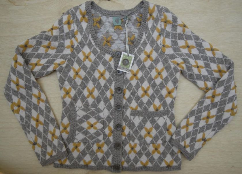 anthropologie sweater argyle dimension flower S new cardigan cardi 3 D 