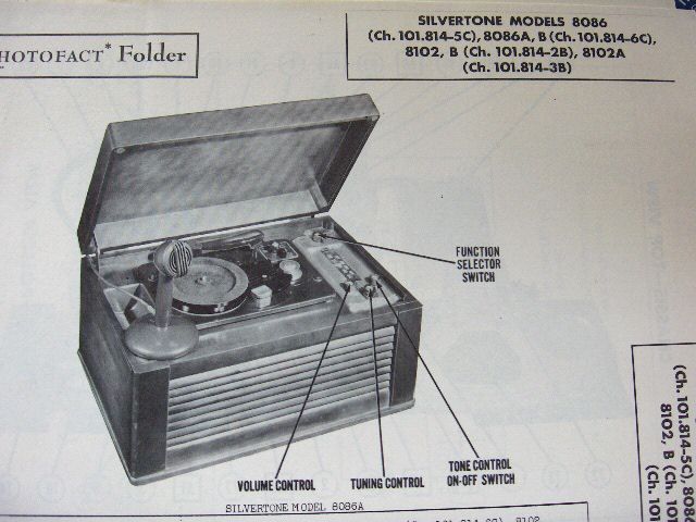 SILVERTONE 8086,8086A,8102,8102A,B PHONOGRAPH PHOTOFACT  