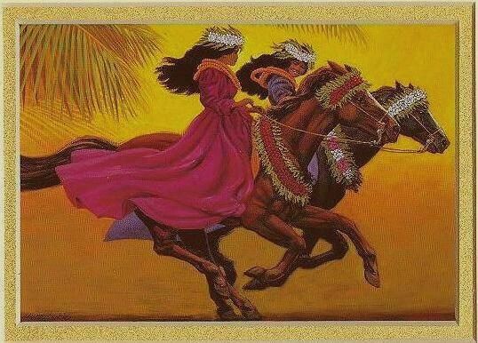 PAU RIDERS~by Herb Kawainui Kane~Matted HAWAII Print  