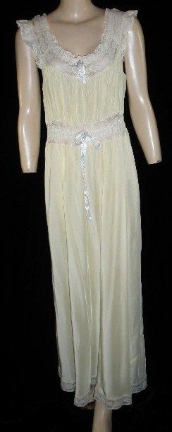 Vintage 30s 40s Yellow Radcliffe Rayon NightGown Gown  