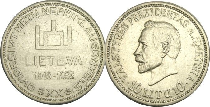 elf Lithuania 10 Litu 1938 Independence 20th  