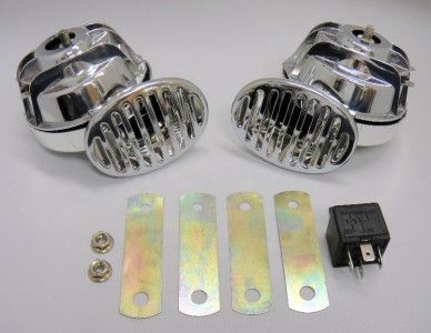 LOUD CHROME Hi Low Street Rod Rat Rod Horn Set w/ Relay  