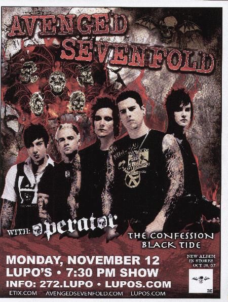 AVENGED SEVENFOLD PROVIDENCE CONCERT FLYER MINT  