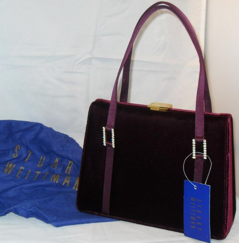 NEW W/TAG STUART WEITZMAN HANDBAG PURSE RICKSHAW VELVET BURGUNDY 