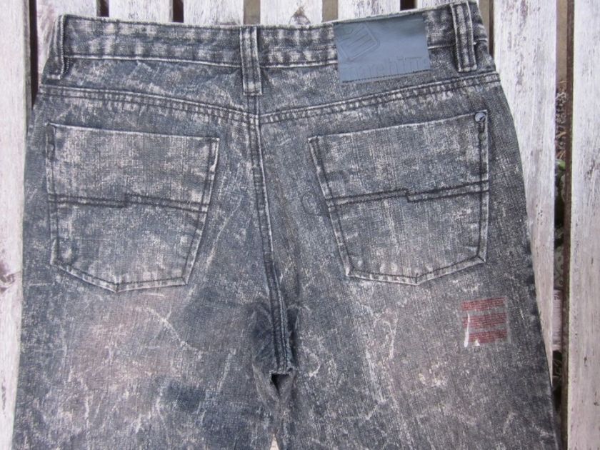 Mens MACHINE Jeans Blk Acid Washed Slim Straight 30x32  