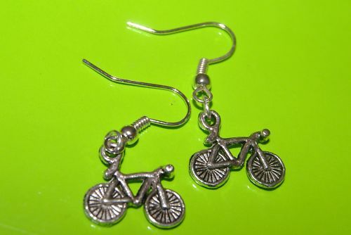 SILVER BICYCLE CHARM EARRINGS COOL HOBBY BIKE SPORT TIBETIAN OLYMPICS 