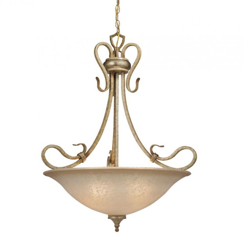   Pendant Lighting Fixture, Gold Brass Patina, Waikiki Sand Glass  