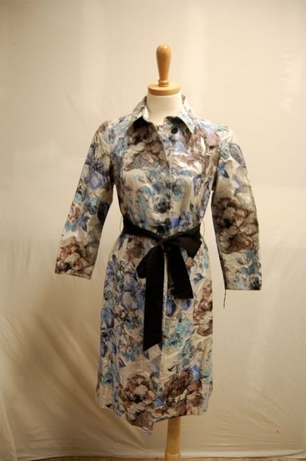 Vera Wang Lightweight Trench Coat NEW sz 2 Silk Floral Snap Front 