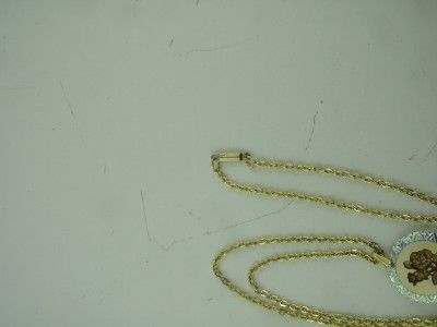 VTG NECKLACE SIGNED GERMANY GOLD CHAIN CARVED ROSE FOIL  