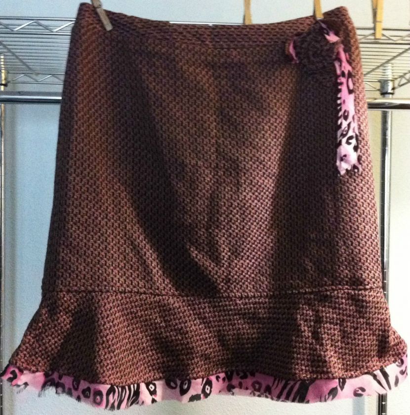 NWT Sz 12 Versailles Brown/Pink Woven Skirt Ret $40  