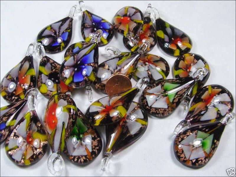 10 PIECES LARGE LAMPWORK GLASS PENDANTS LOT (VD 17)  